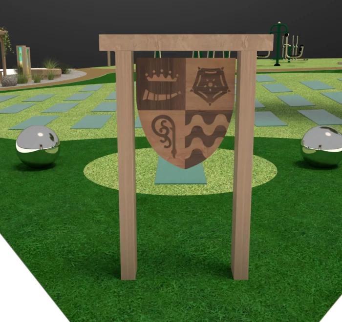 Visualisation of a timber school crest feature at Kingsclere Primary